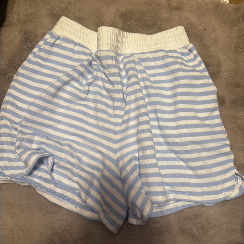 Crown & Ivy Light Blue and White Striped Athletic Shorts